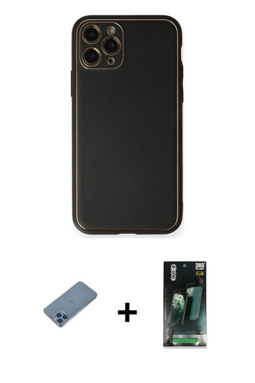 iPhone 11 Pro Max Kılıf Yadigar Klasik - Şeffaf 360 Full Body Arka Koruyucu + Mavi Shine Kamera