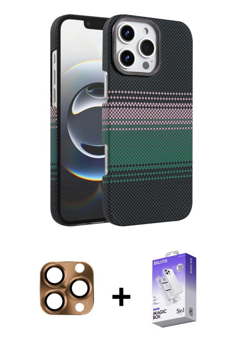 iPhone 16 Pro Max Kılıf Doruk Serisi - Siyah Bilvis 5in1 3D Magic Cam Ekran Koruyucu + Çöl Tita