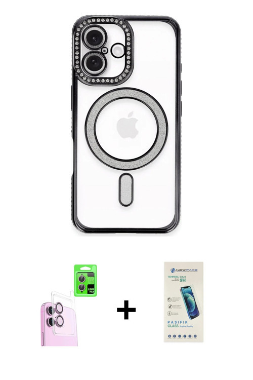 iPhone 16 Plus Kılıf Zirve Doku Prime - Şeffaf Pasifik Cam Ekran Koruyucu + Pembe Raze Metal Ka