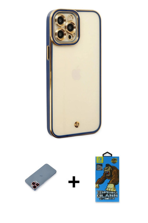 iPhone 12 Pro Max Kılıf Çekirdek Klasik Serisi - Siyah 18D Cam Ekran Koruyucu + Kırmızı Metal K