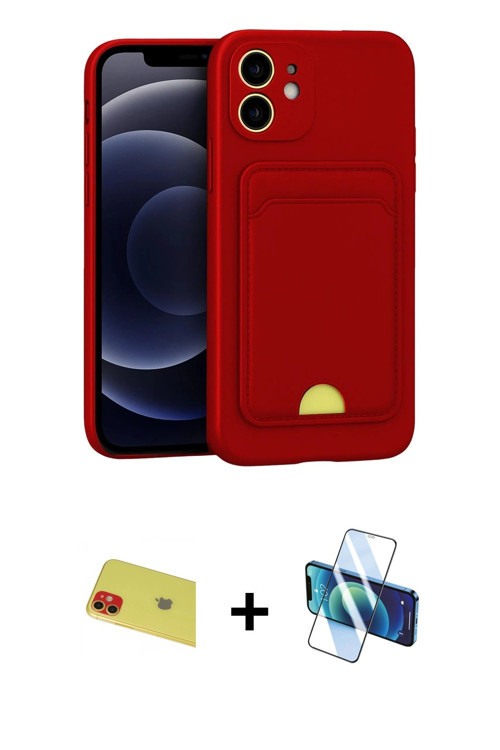 iPhone 11 Kılıf Vadi Çizgi Prime - Siyah 3D Antistatik Cam Ekran Koruyucu + Kırmızı Rainbow Kam