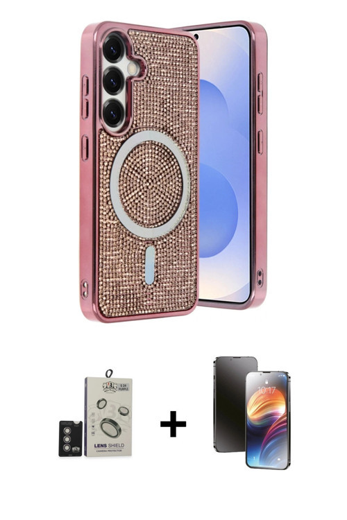 Galaxy S24 Kılıf Eksen Çizgi - Siyah 3D Antistatik Mat Seramik Nano Ekran Koruyucu + Derin Mor
