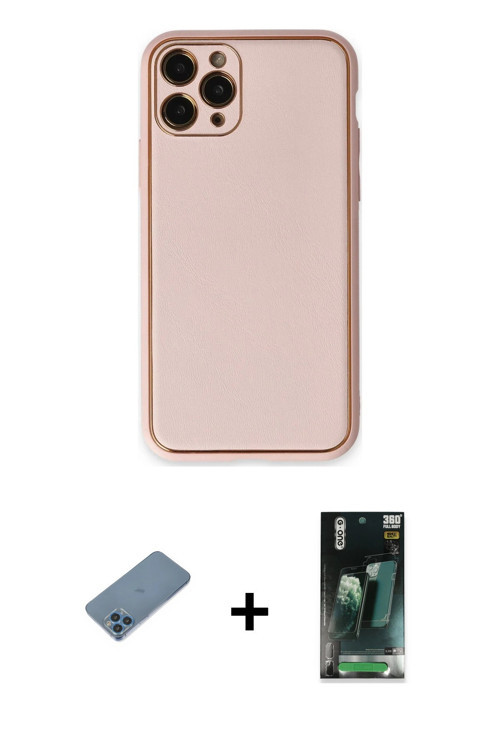iPhone 11 Pro Max Kılıf Yadigar Klasik - Şeffaf 360 Full Body Arka Koruyucu + Mavi Shine Kamera