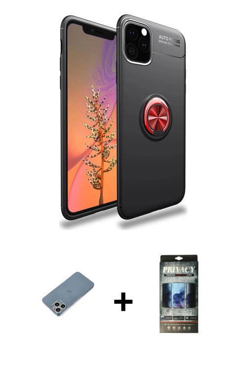 iPhone 11 Pro Max Kılıf Yankı Form Prime - Siyah 34D Hayalet Izgaralı Cam + Gümüş Shine Kamera