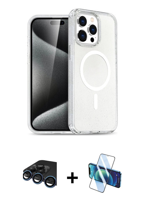 iPhone 15 Pro Max Kılıf Nova Asil Prime - Siyah 3D Antistatik Cam Ekran Koruyucu + Lacivert Raz
