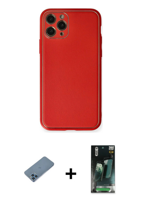 iPhone 11 Pro Max Kılıf Yadigar Klasik - Şeffaf 360 Full Body Arka Koruyucu + Mavi Shine Kamera