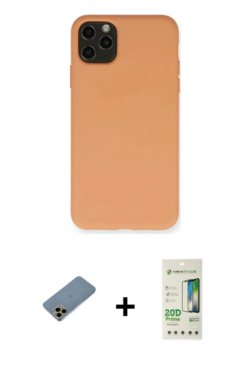 iPhone 11 Pro Max Kılıf Ahenk Serisi - Siyah 20D Premium Cam Ekran Koruyucu + Gold Shine Kamera