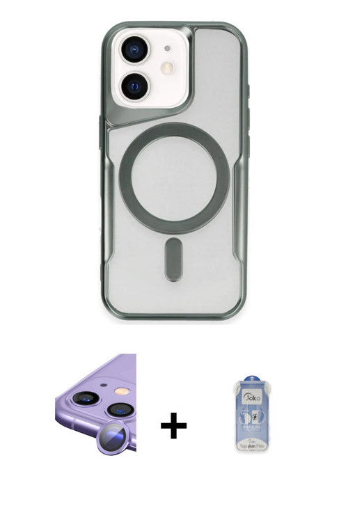 iPhone 11 Kılıf Yadigar Klasik Özel Seri - Siyah Joko Magic 5D Cam + Mor Raze Metal Kamera Lens