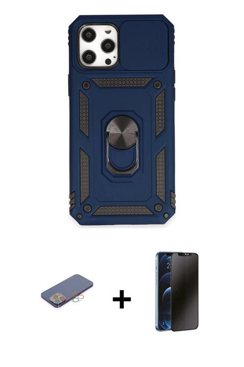 iPhone 12 Pro Max Kılıf Ahenk Klasik - Siyah 3D Antistatik Hayalet Cam Ekran Koruyucu + Pembe R