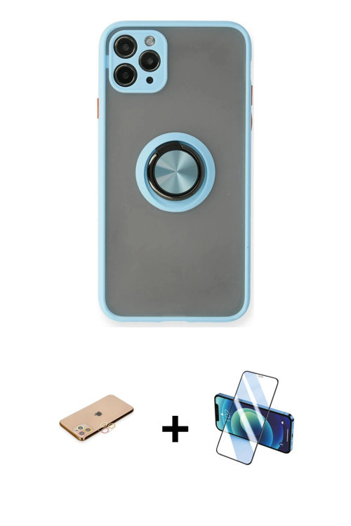 iPhone 11 Pro Max Kılıf Yörünge Çizgi - Siyah 3D Antistatik Cam Ekran Koruyucu + Turuncu Renkli
