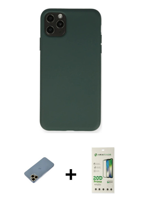iPhone 11 Pro Max Kılıf Ahenk Serisi - Siyah 20D Premium Cam Ekran Koruyucu + Gold Shine Kamera