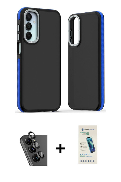 Galaxy A25 5G Kılıf Eksen Işık - Şeffaf Pasifik Cam Ekran Koruyucu + Siyah Valdez Metal Kamera