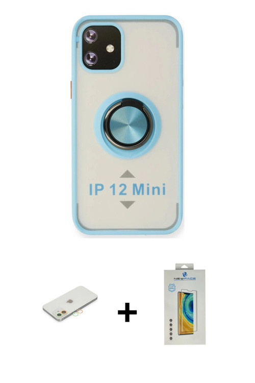iPhone 12 Mini Kılıf Yörünge Çizgi - Siyah Polymer Nano Ekran Koruyucu + Turuncu Renkli Kamera