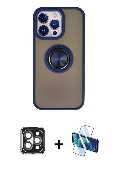 iPhone 15 Pro Max Kılıf Yörünge Çizgi - Siyah 3D Antistatik Seramik Nano Ekran Koruyucu + Gri P