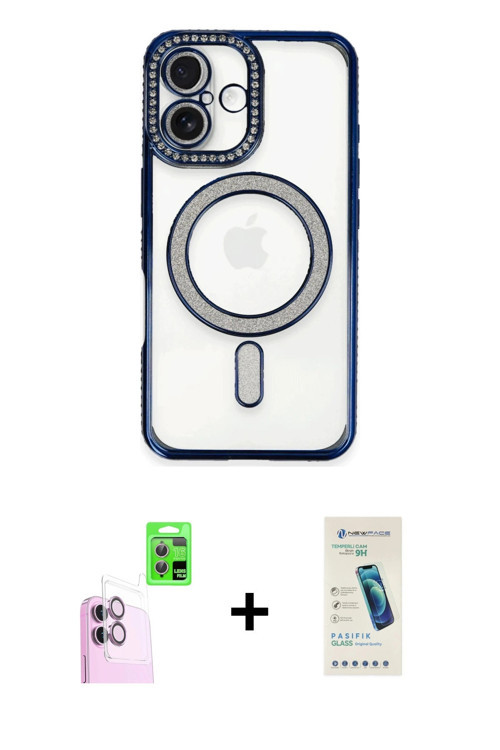 iPhone 16 Plus Kılıf Zirve Doku Prime - Şeffaf Pasifik Cam Ekran Koruyucu + Pembe Raze Metal Ka