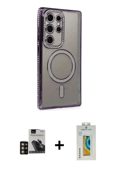 Galaxy S24 Ultra Kılıf Zirve Doku Prime - Siyah Polymer Nano Ekran Koruyucu + Gold PVD Metal Ka