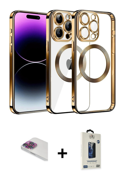 iPhone 13 Pro Max Kılıf Pusula Form - Siyah Bilvis Hayalet Cam Ekran Koruyucu + Gökkuşağı Pers