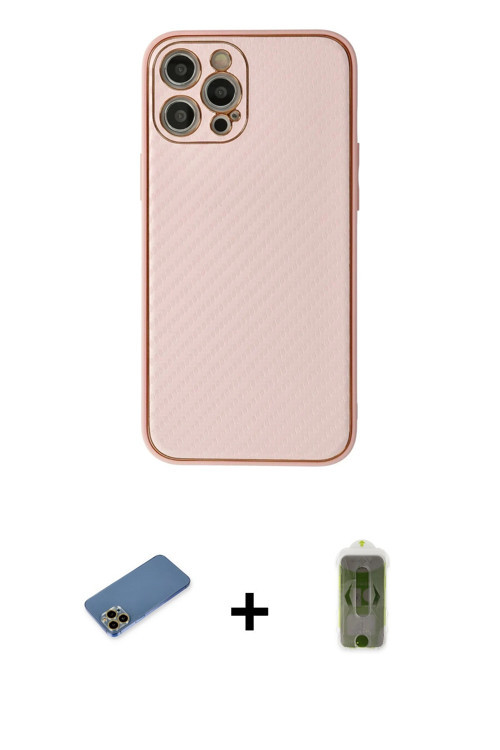 iPhone 12 Pro Max Kılıf Ahenk Işık - Siyah Joko Magic 5D Hayalet Cam + Gold Shine Kamera Lens K