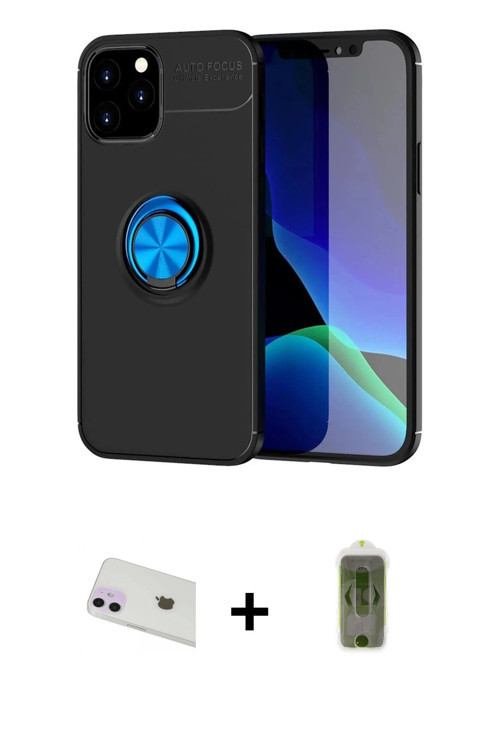 iPhone 12 Kılıf Yankı Form Prime - Siyah Joko Magic 5D Hayalet Cam + Mor Rainbow Kamera Lens Ko