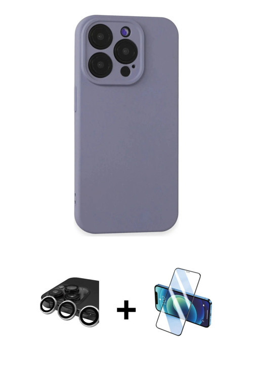 iPhone 15 Pro Kılıf Ahenk Serisi - Siyah 3D Antistatik Seramik Nano Ekran Koruyucu + Gümüş Raze