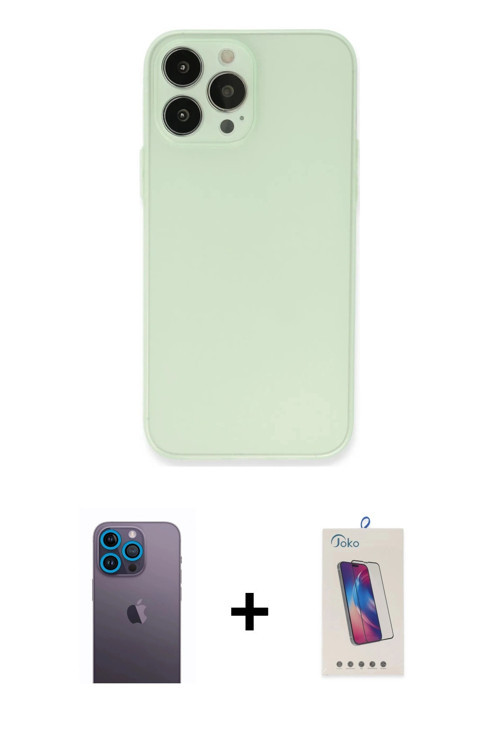 iPhone 13 Pro Max Kılıf Atlas Minimal Prime - Siyah Joko 5D Cam + Mavi Neon Fosforlu Kamera Len