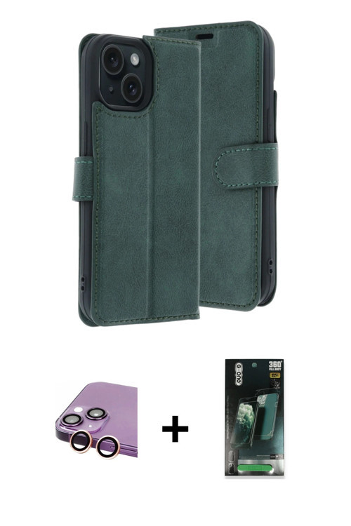 iPhone 15 Kılıf Siluet Işık Serisi - Siyah 360 Mat Full Body Arka Koruyucu + Pembe Raze Metal K