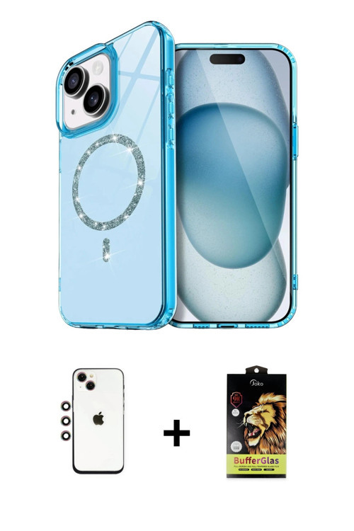 iPhone 14 Kılıf Kıvılcım Form Prime - Siyah Buffer Cam Ekran Koruyucu + Gökkuşağı Shine Kamera