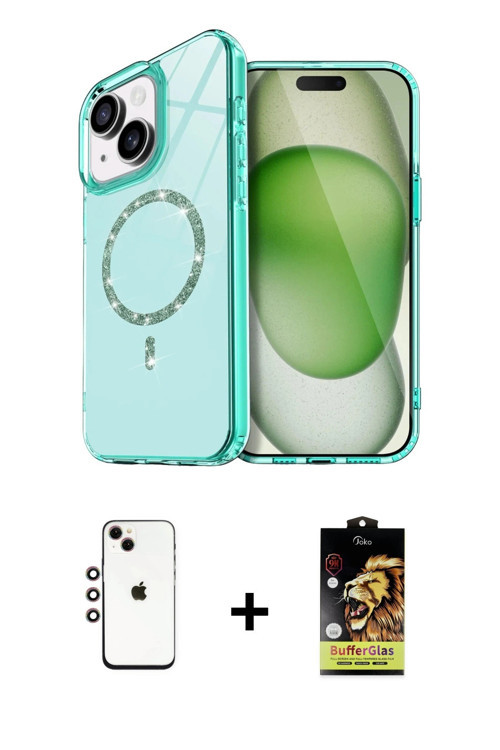 iPhone 14 Kılıf Kıvılcım Form Prime - Siyah Buffer Cam Ekran Koruyucu + Gökkuşağı Shine Kamera