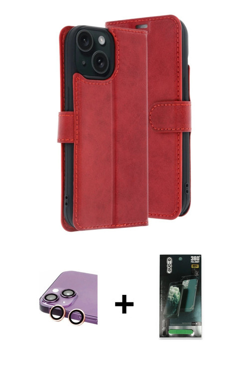 iPhone 15 Kılıf Siluet Işık Serisi - Siyah 360 Mat Full Body Arka Koruyucu + Pembe Raze Metal K