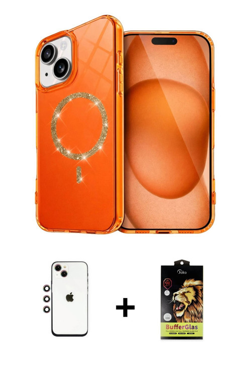 iPhone 14 Kılıf Kıvılcım Form Prime - Siyah Buffer Cam Ekran Koruyucu + Gökkuşağı Shine Kamera