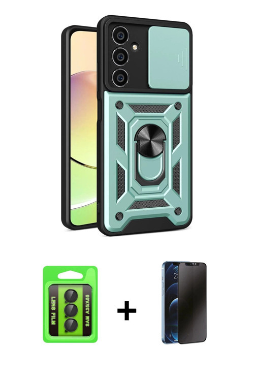 Galaxy A35 5G Kılıf Ahenk Klasik - Siyah 3D Antistatik Hayalet Cam Ekran Koruyucu + Siyah Raze