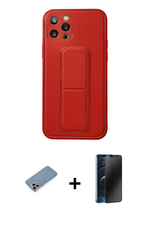iPhone 12 Pro Kılıf Akış Doku - Siyah 3D Antistatik Hayalet Cam Ekran Koruyucu + Pembe Shine Ka