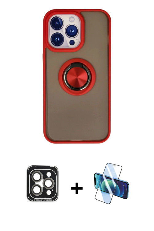 iPhone 15 Pro Max Kılıf Yörünge Çizgi - Siyah 3D Antistatik Seramik Nano Ekran Koruyucu + Gri P