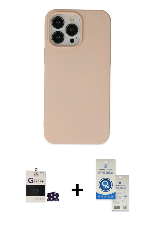 iPhone 14 Pro Max Kılıf Ahenk Serisi - Şeffaf Royal Nano Ekran Koruyucu + Derin Mor Bilvis Tita
