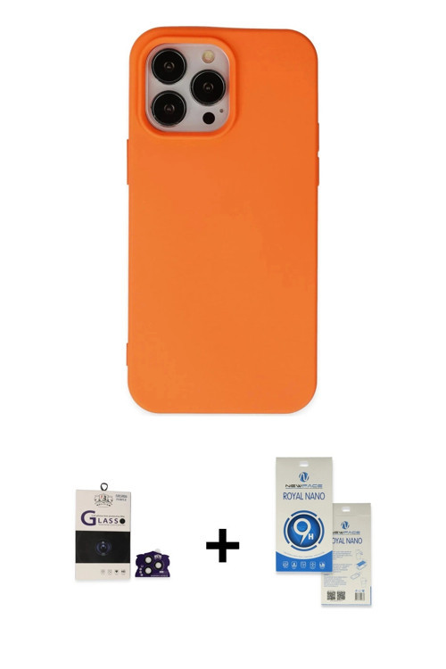iPhone 14 Pro Max Kılıf Ahenk Serisi - Şeffaf Royal Nano Ekran Koruyucu + Derin Mor Bilvis Tita