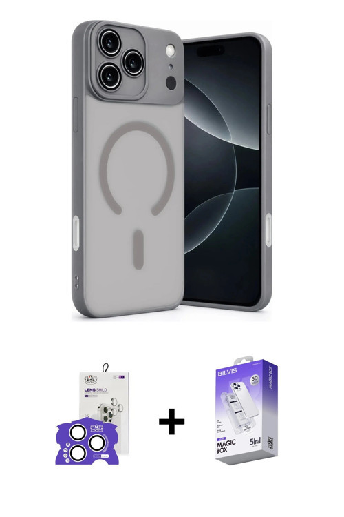 iPhone 17 Pro Max Kılıf Çekirdek Klasik Özel Seri - Siyah Bilvis 5in1 3D Magic Cam Ekran Koruyu