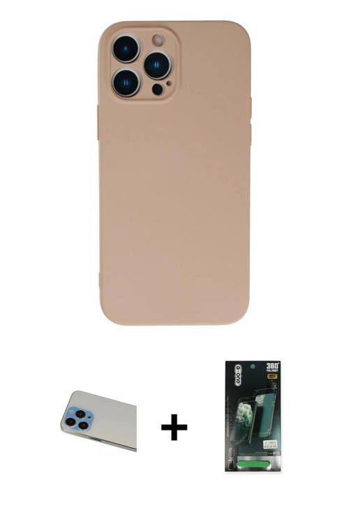 iPhone 13 Pro Max Kılıf Ahenk Serisi - Şeffaf 360 Full Body Arka Koruyucu + Mavi Rainbow Kamera