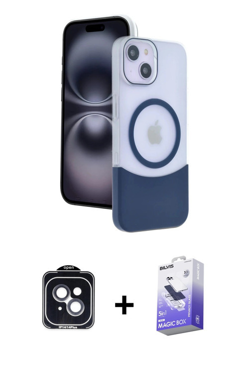 iPhone 14 Kılıf Kozmos Form Özel Seri - Siyah Bilvis 5in1 5D Magic Hayalet Cam Ekran Koruyucu +