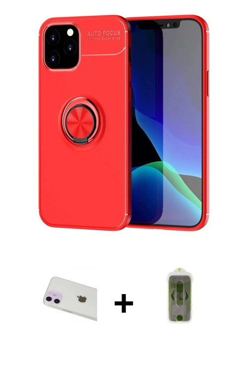 iPhone 12 Kılıf Yankı Form Prime - Siyah Joko Magic 5D Hayalet Cam + Mor Rainbow Kamera Lens Ko