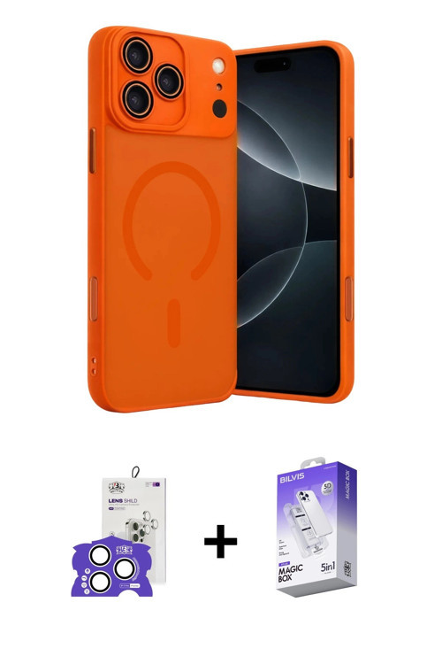 iPhone 17 Pro Max Kılıf Çekirdek Klasik Özel Seri - Siyah Bilvis 5in1 3D Magic Cam Ekran Koruyu