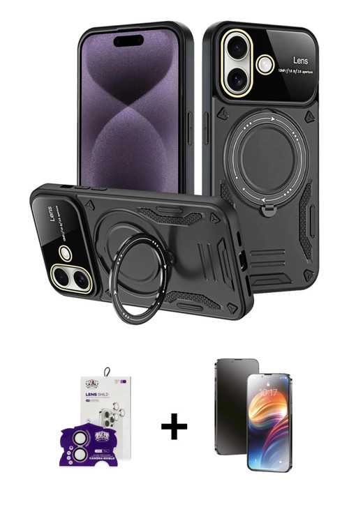 iPhone 16 Kılıf Kıvılcım Modern Serisi - Siyah 3D Antistatik Mat Seramik Nano Ekran Koruyucu +