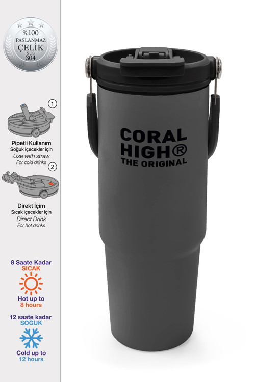 Gri Pipetli ve Direkt İçim Çelik Termos 900 ml 38759