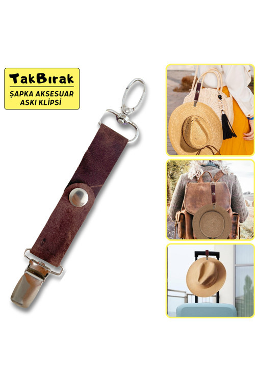 TakBırak Şapka & Aksesuar Askı Klipsi, Hakiki Deri&Metal Aparat Valiz Çanta Askısı Aksesuarı,1 Adet