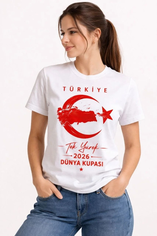 Kadın TÜRKİYE Ay Yıldız 2026 Dünya Kupasi Taraftar Forma T-Shirt - Beyaz