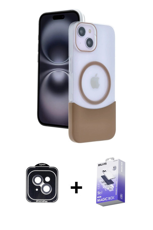 iPhone 14 Kılıf Kozmos Form Özel Seri - Siyah Bilvis 5in1 5D Magic Hayalet Cam Ekran Koruyucu +
