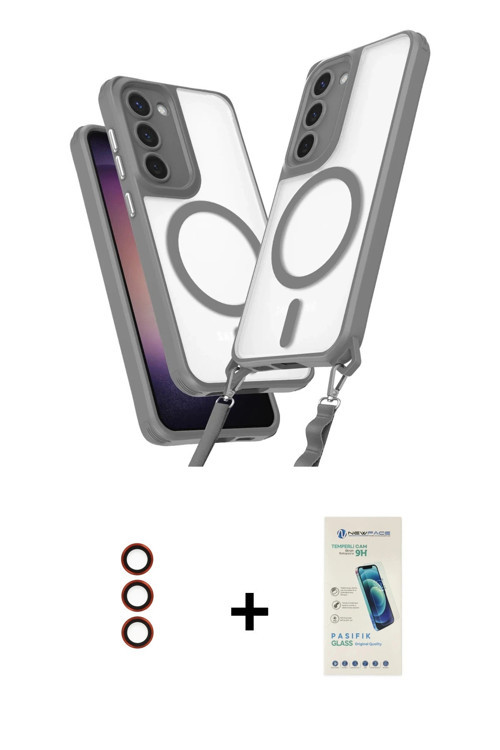 Galaxy S23 Kılıf Atlas Doku Koleksiyonu - Şeffaf Pasifik Cam Ekran Koruyucu + Kırmızı Metal Kam