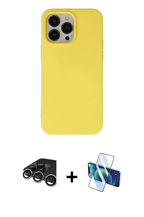 iPhone 15 Pro Kılıf Ahenk Serisi - Siyah 3D Antistatik Seramik Nano Ekran Koruyucu + Gümüş Raze