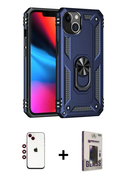 iPhone 14 Kılıf Ahenk Klasik Koleksiyonu - Siyah Bilvis Hayalet Cam Ekran Koruyucu + Kırmızı Sh