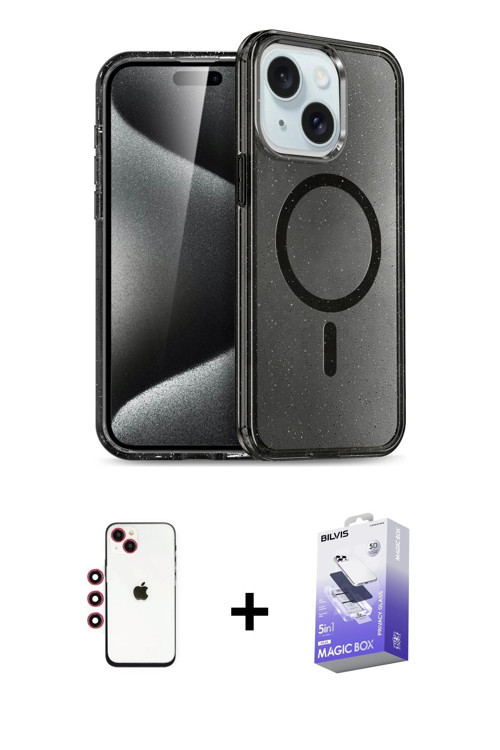 iPhone 14 Kılıf Nova Asil Prime - Siyah Bilvis 5in1 5D Magic Hayalet Cam Ekran Koruyucu + Kırmı