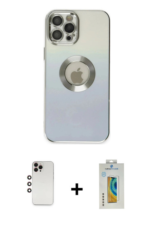 iPhone 12 Pro Max Kılıf Kutup Yansıma Özel Seri - Siyah Polymer Nano Ekran Koruyucu + Gökkuşağı